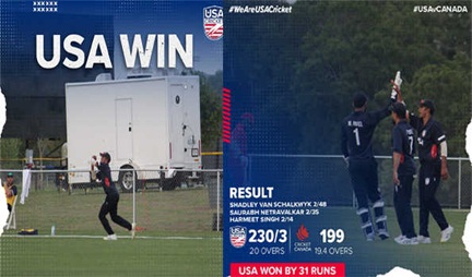 *अमेरिका ने कनाडा को टी-20 मुकाबले में 31 से हराया*